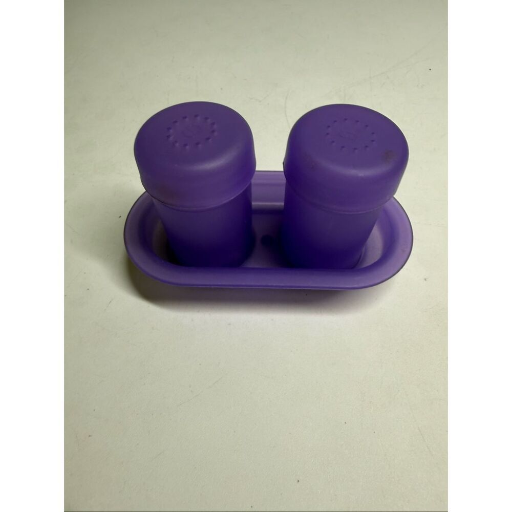 Rare Vintage Purple Salt And Pepper Shaker With Holder